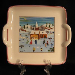 VILLEROY & BOCH NAIF CHRISTMAS HANDLED SQ CAKE PLT